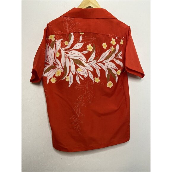 Hilo Hattie Mens Shirt Button Up Medium Hawaiian Red Aloha Hibiscus USA Vintage - Picture 2 of 8